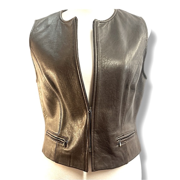 LAUNDRY BY SHELLI SEGAL Genuine Lamb Skin Leather Zip front Vest in brown SZ 6 - Picture 4 of 16